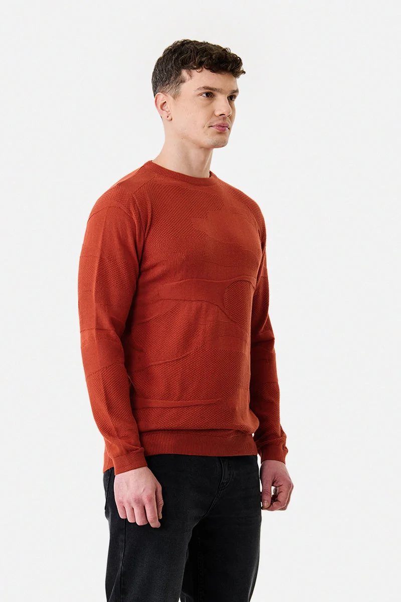 SNITCH Orange Regular Fit Textured 100% Cotton Sweater for Men | Best Price UAE